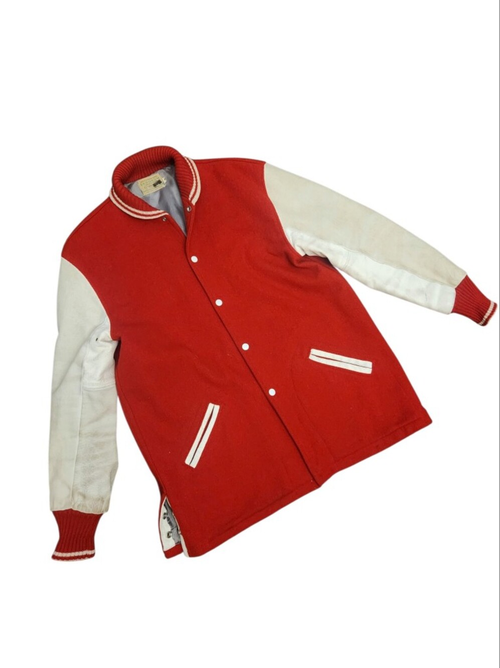 Vintage Skookum Letterman Jacket Mens 44 Red White Wool Varsity USA Leather